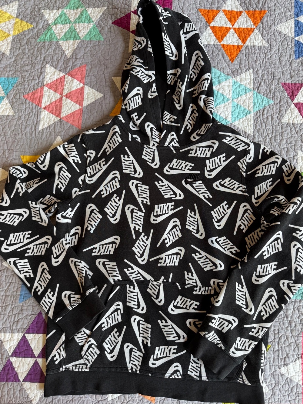 Nike Black Hoodie with White Allover Logo